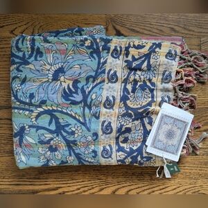 NWT Urban Outfitters 100% Cotton Tapestry blanket 84x100 Inches Blue Yellow